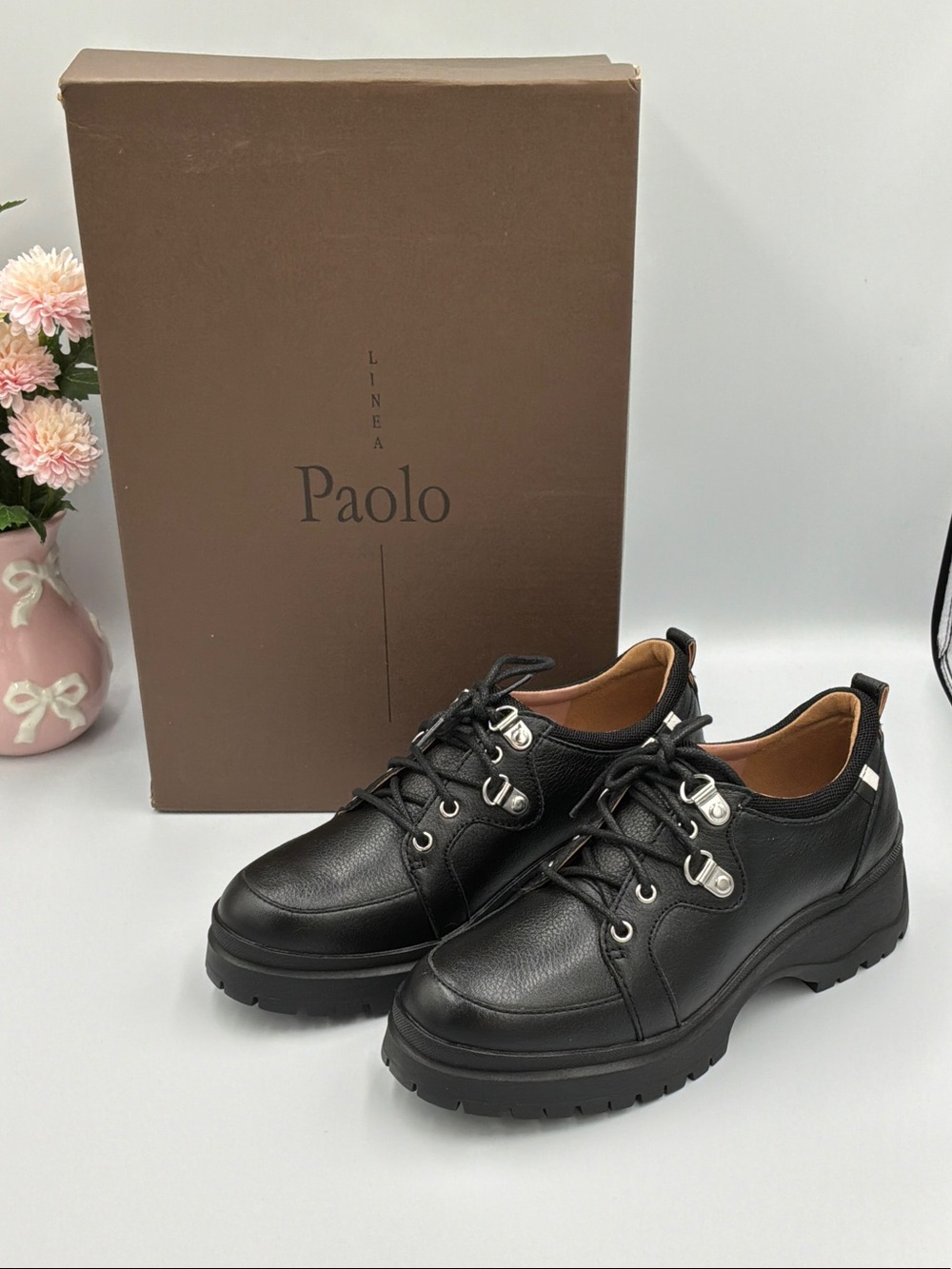 Paolo Black Leather Lace-Up Platform Sneakers